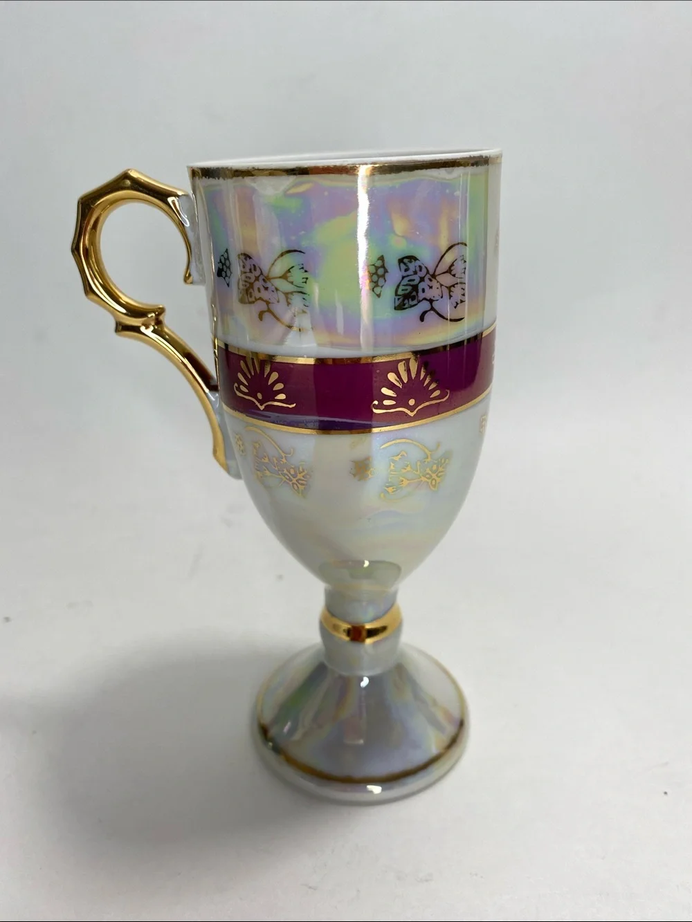Vintage Iridescent Pink Lusterware Pedestal Demitasse Cup & Saucer Set - Royal